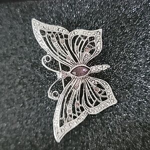 Vintage LIA Sophia Butterfly Brooch Pin Marcasite & Amethyst Rhinestone Signed